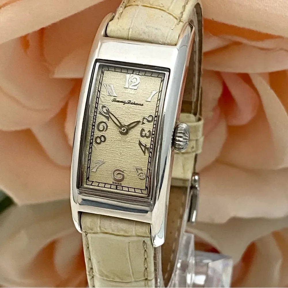 Tommy Bahama Sterling Silver Curvex Tank Style Ladies Swiss Quartz Watch